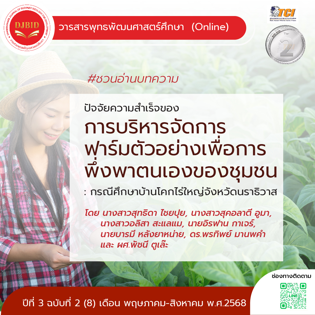 ปัจจัยความสำเร็จของการบริหารจัดการฟาร์มตัวอย่าง เพื่อการพึ่งพาตนเองของชุมชน:  กรณีศึกษาบ้านโคกไร่ใหญ่จังหวัดนราธิวาส